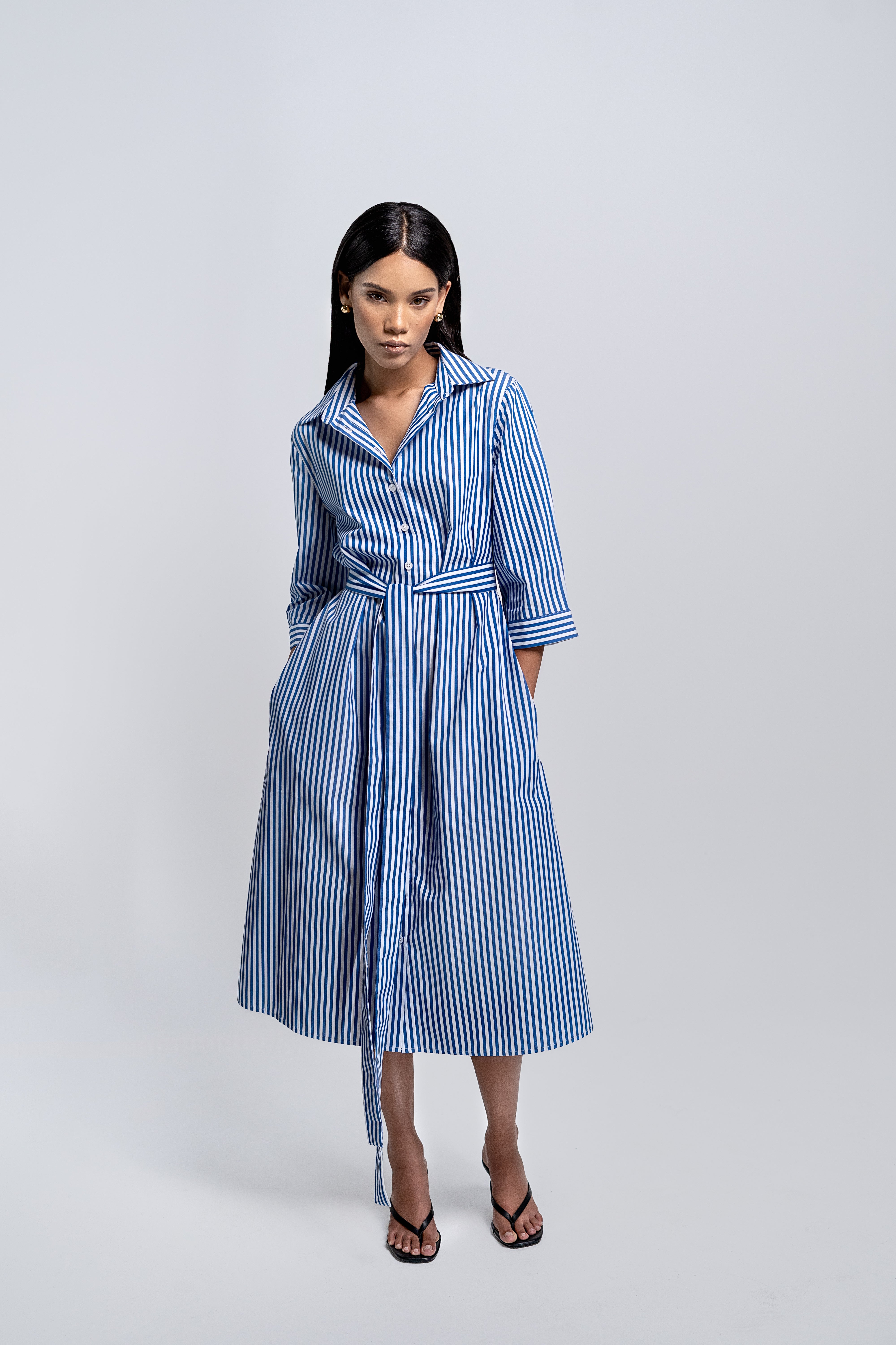 Petite Women's Midi Dress | Riviera Stripe Shirt Dress House of Arti Petite Women's Midi Dress | Riviera Stripe Shirt Dress House of Arti