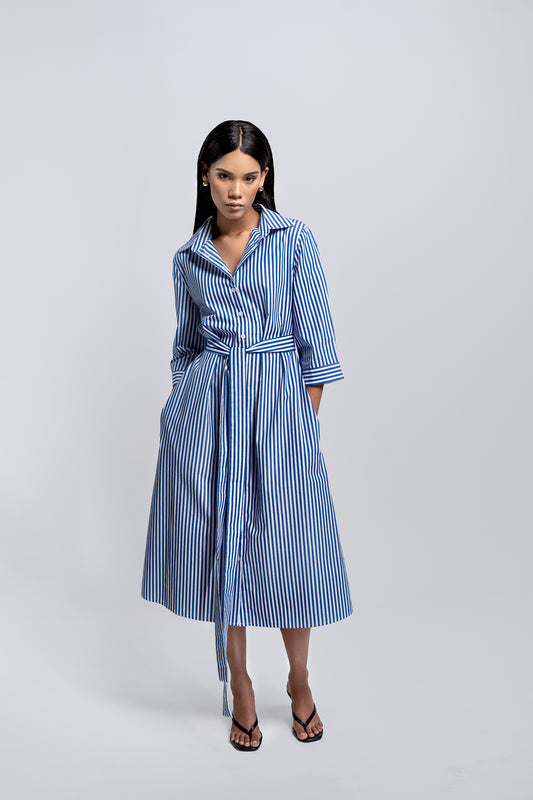 Petite Riviera Stripe Midi Shirt Dress