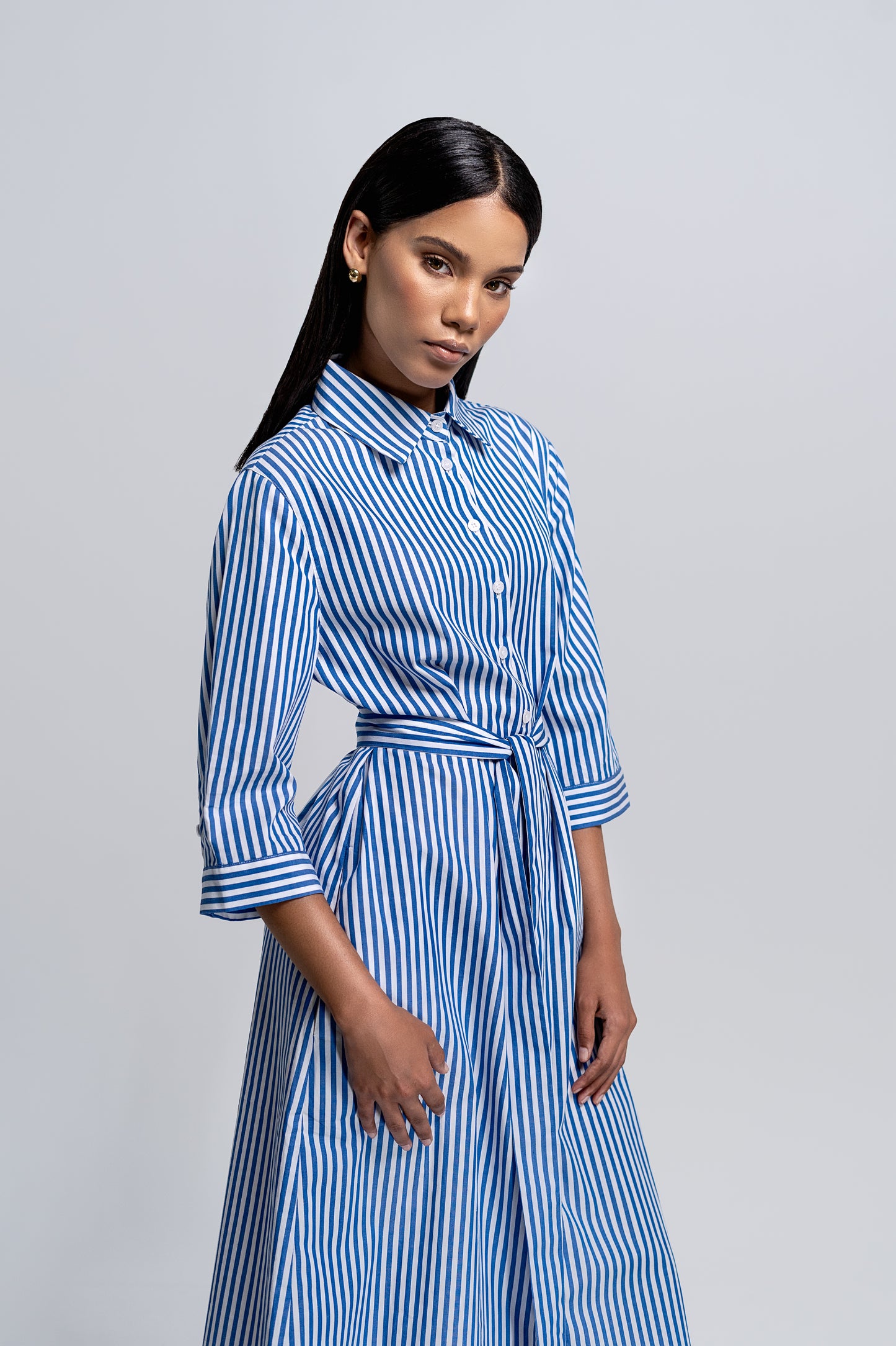 Petite Riviera Stripe Midi Shirt Dress