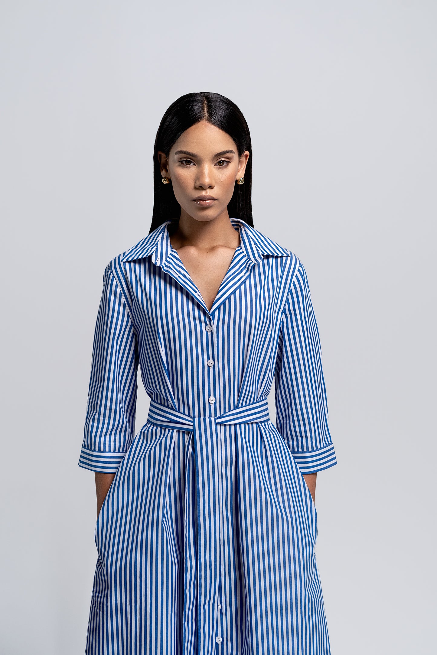 Petite Riviera Stripe Midi Shirt Dress