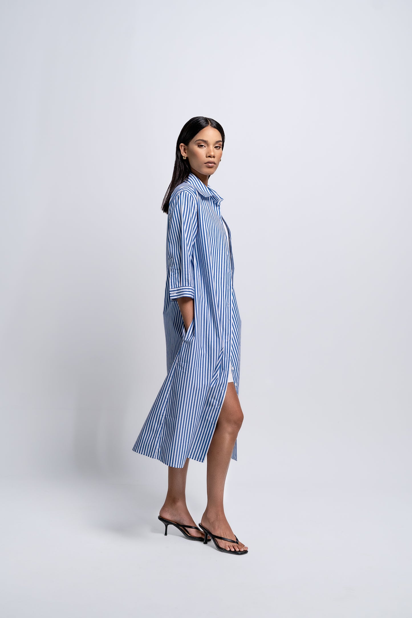 Petite Riviera Stripe Midi Shirt Dress
