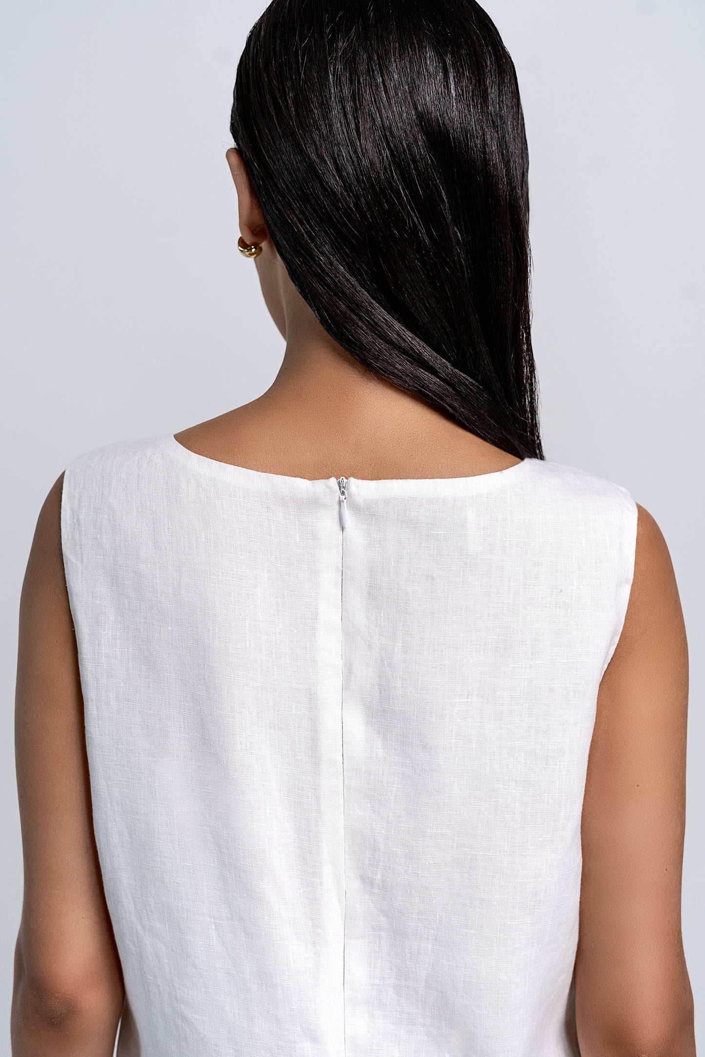 Petite White Linen Mini Dress