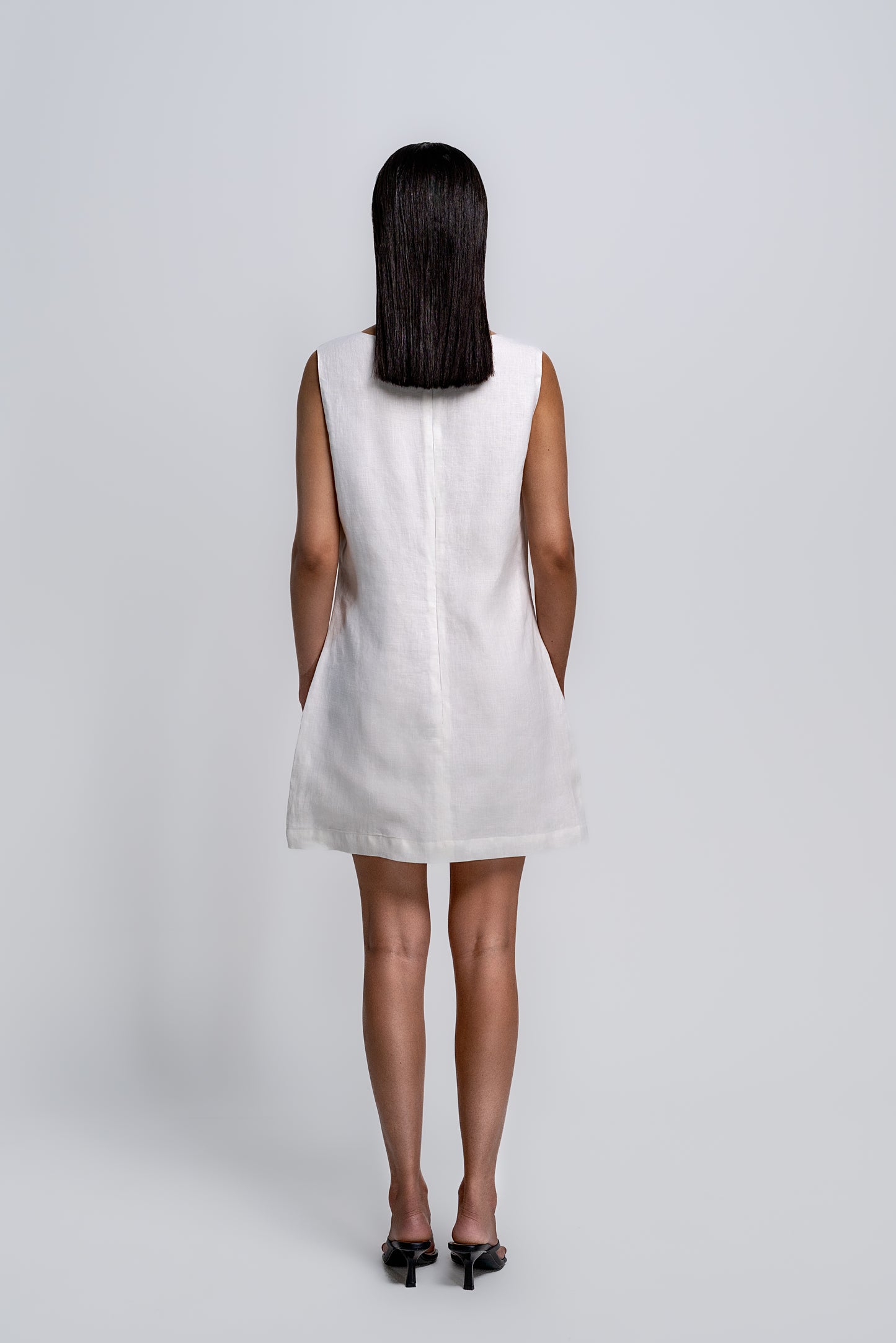 Petite White Linen Mini Dress