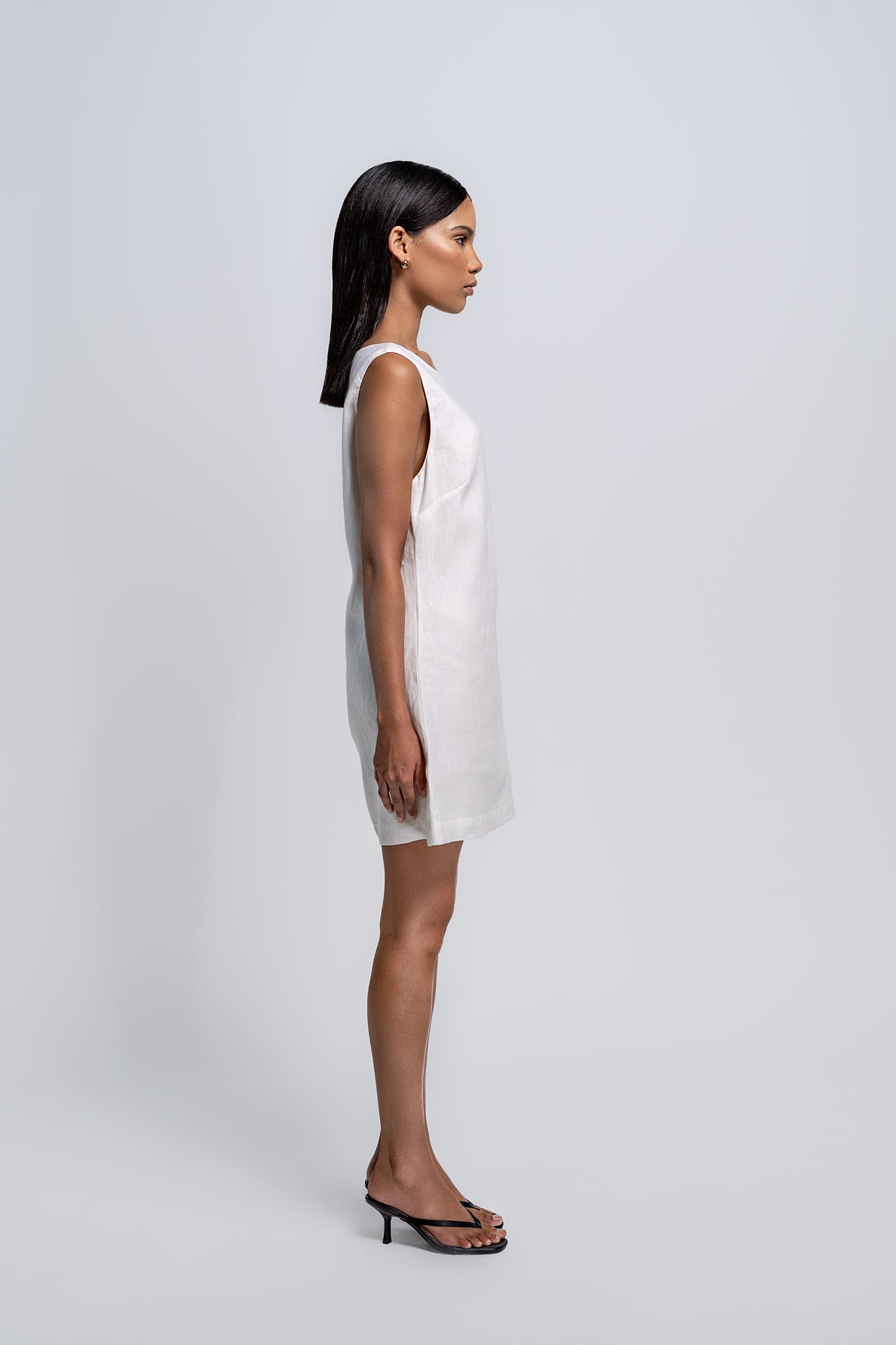 Petite White Linen Mini Dress