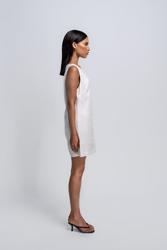Petite White Linen Mini Dress