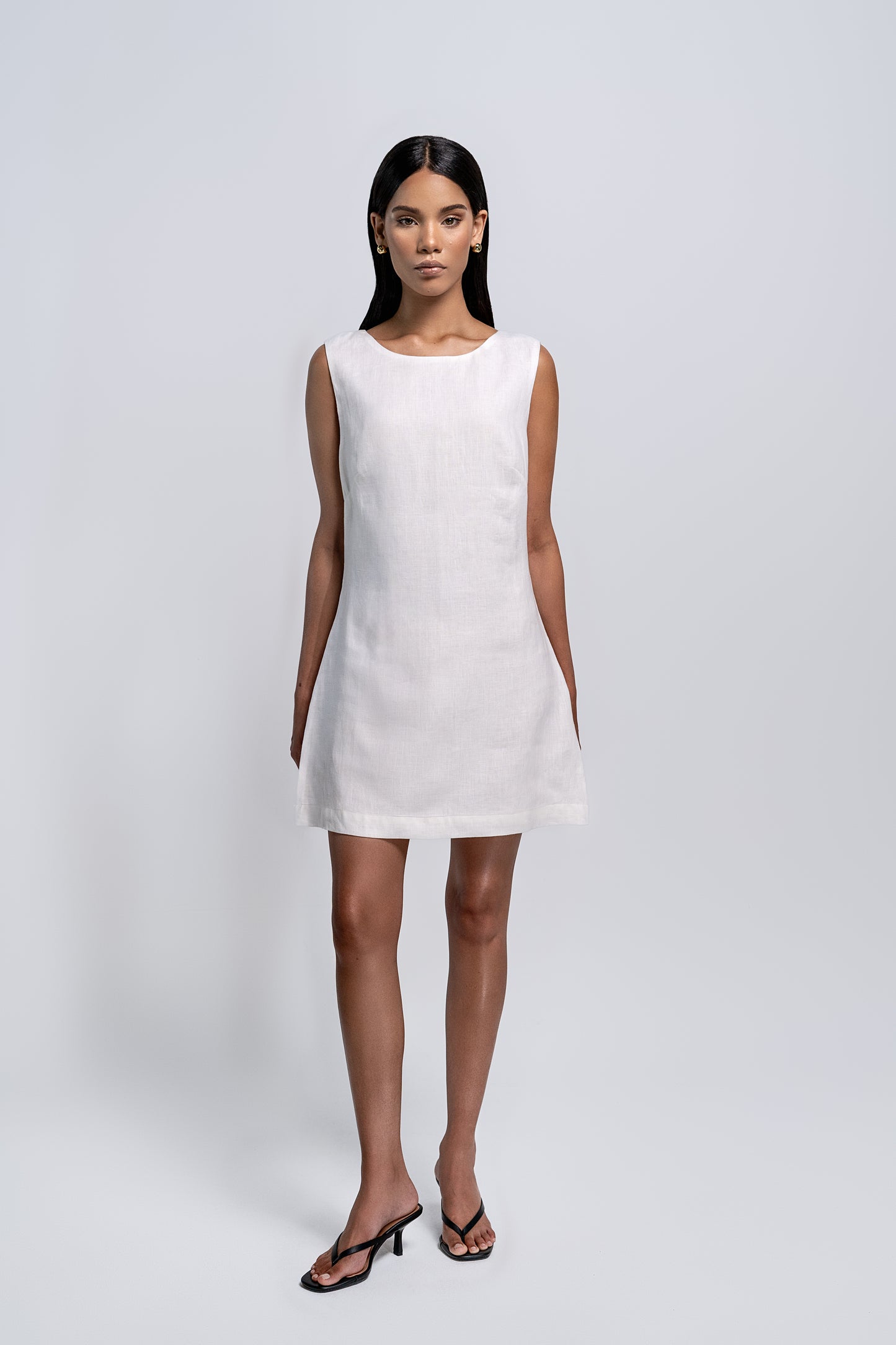 Petite White Linen Mini Dress