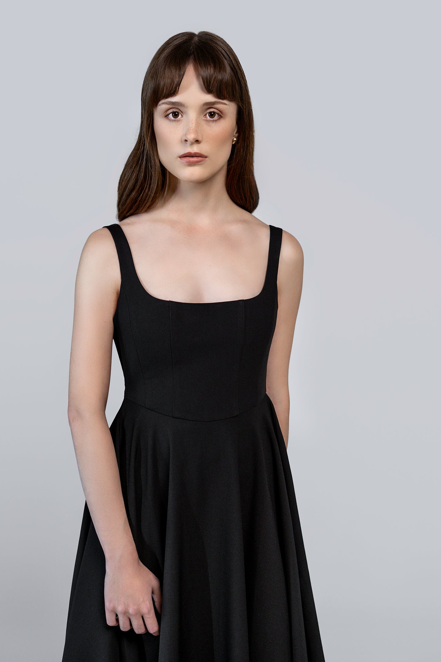 Coming Soon - Petite Square Neck Midi Dress Black
