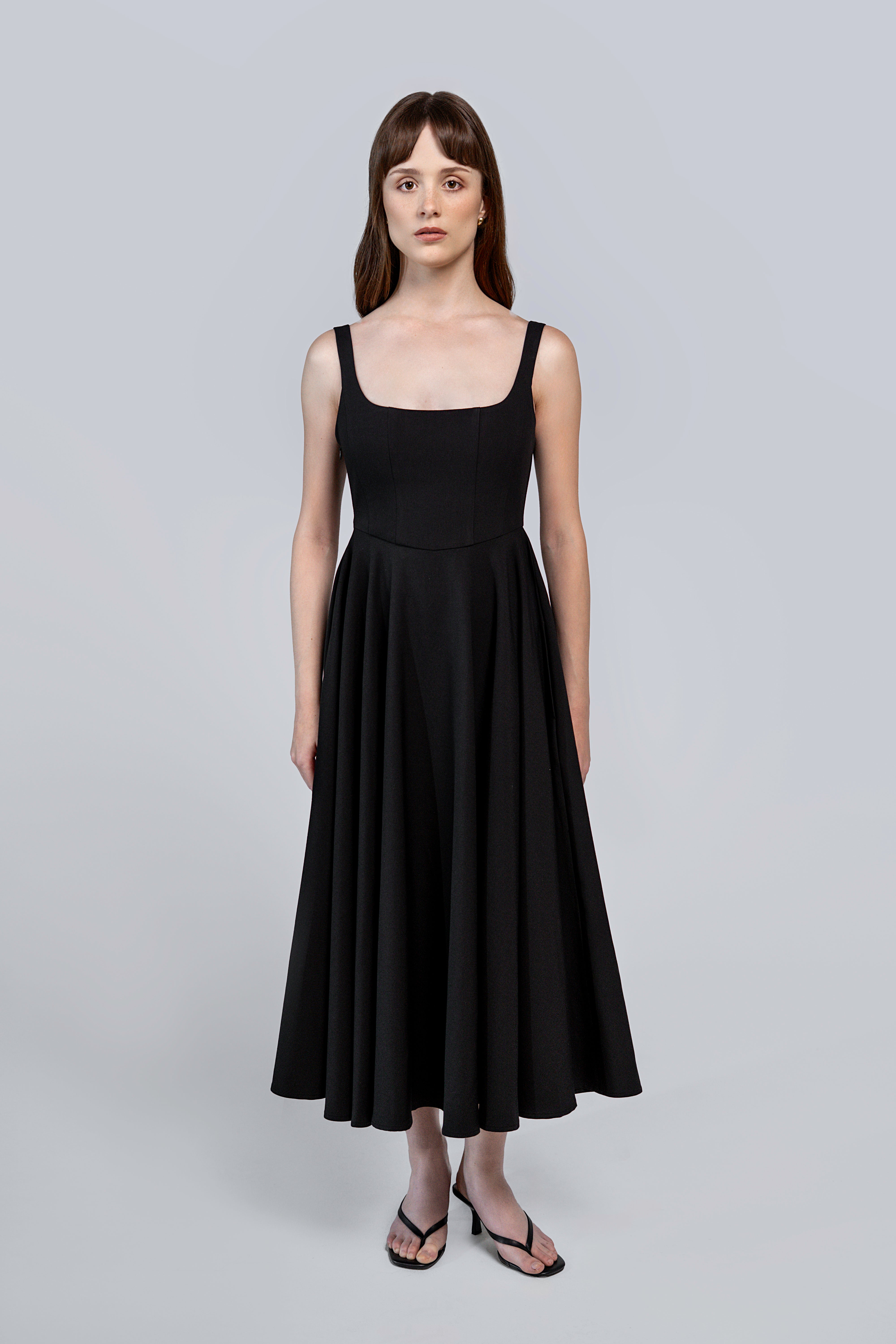 Petite Square Neck Midi Dress Black – House of Arti