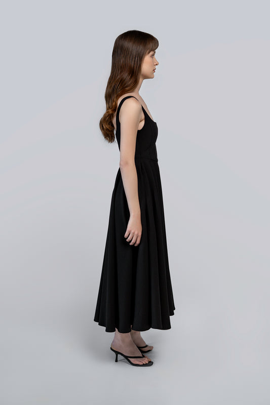 Petite Square Neck Midi Dress Black