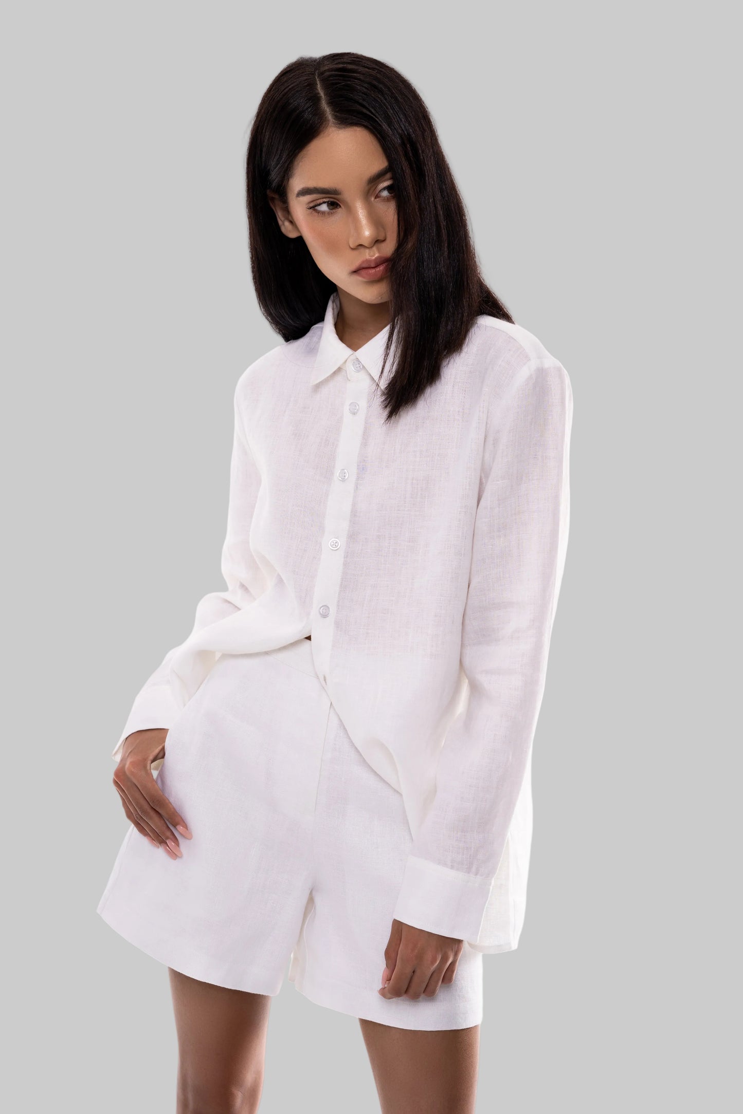 Petite White Linen Shorts