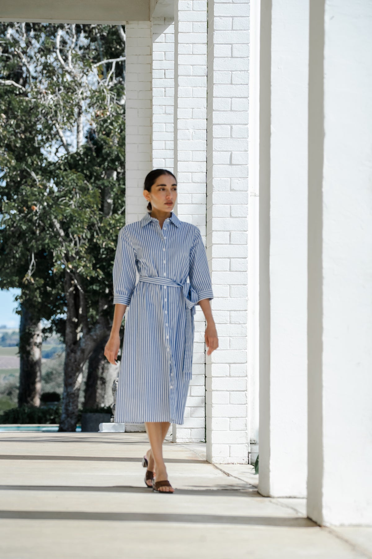 Petite Riviera Stripe Midi Shirt Dress