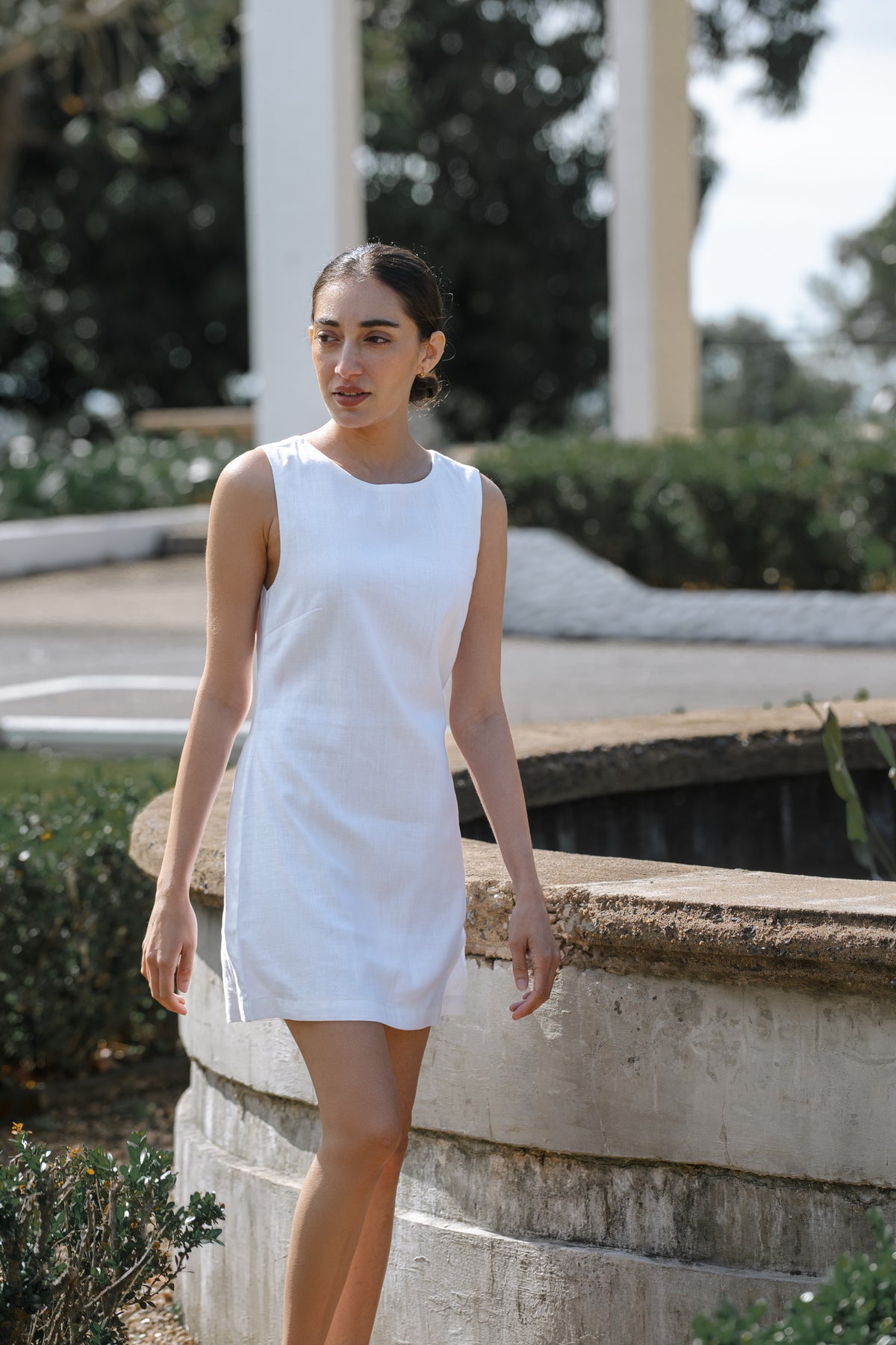 Petite White Linen Mini Dress