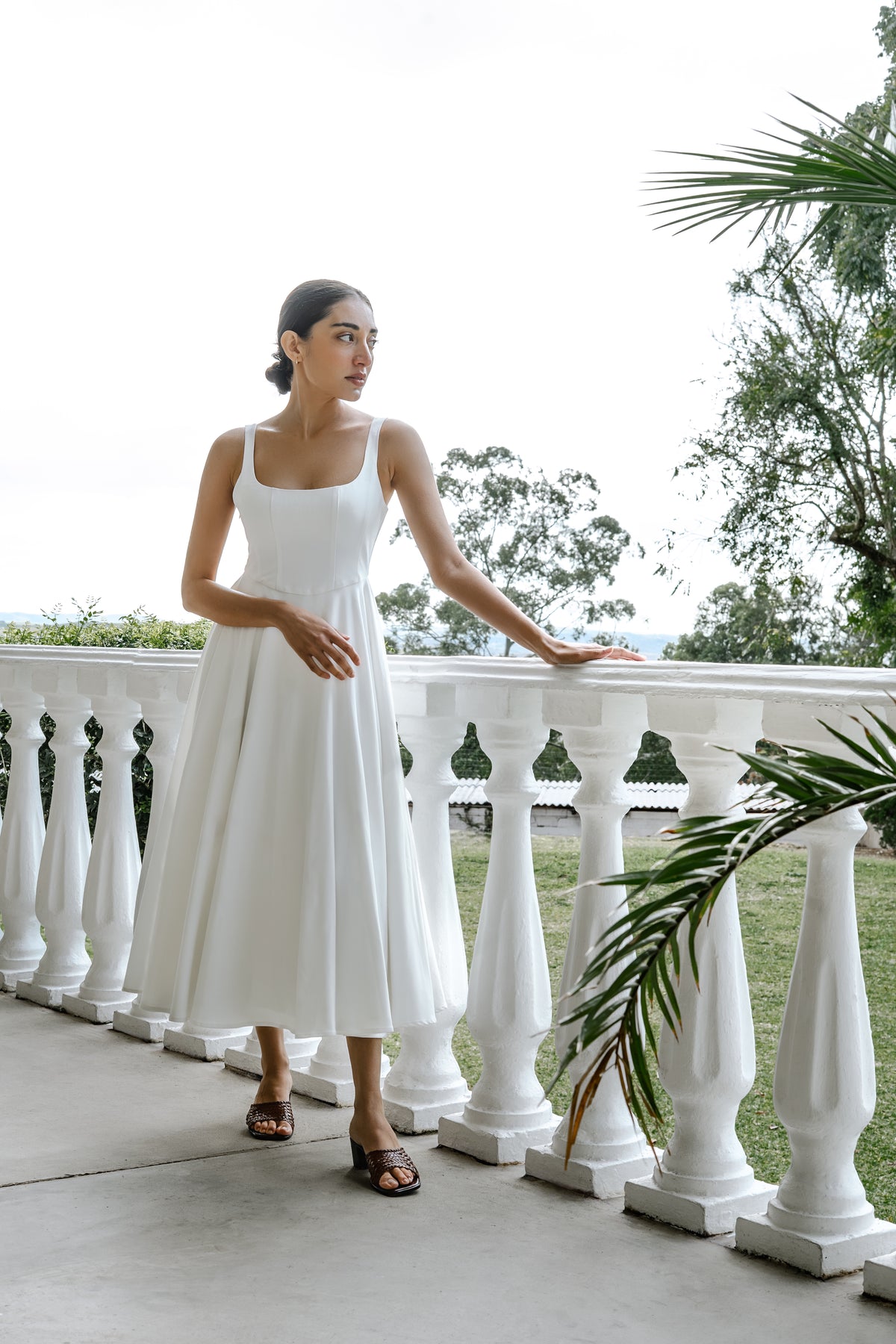 Petite Square Neck Midi Dress White