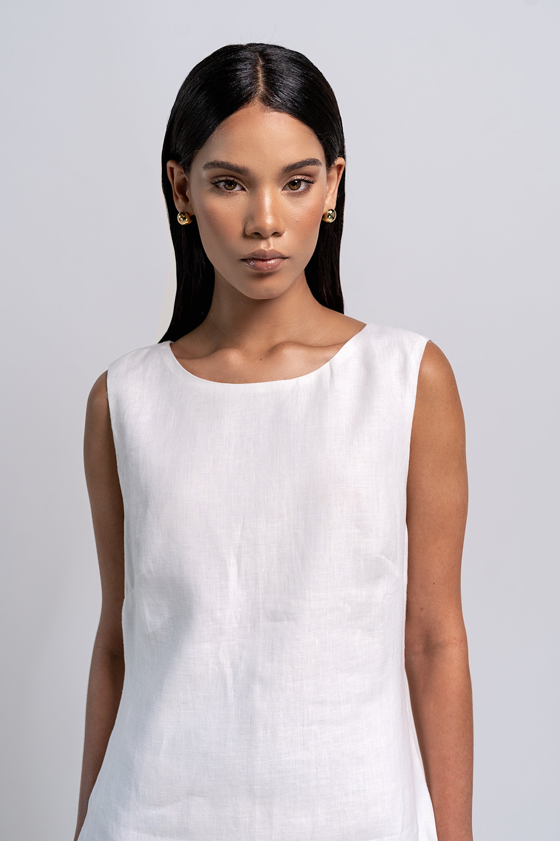 Petite Women's Summer Dresses | White Linen Mini Dress House of Arti Petite Women's Summer Dresses | White Linen Mini Dress House of Arti