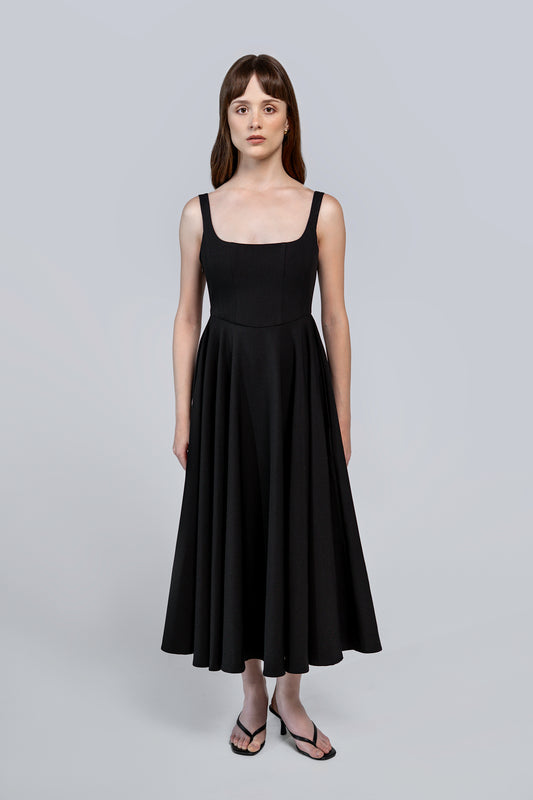 Coming Soon - Petite Square Neck Midi Dress Black