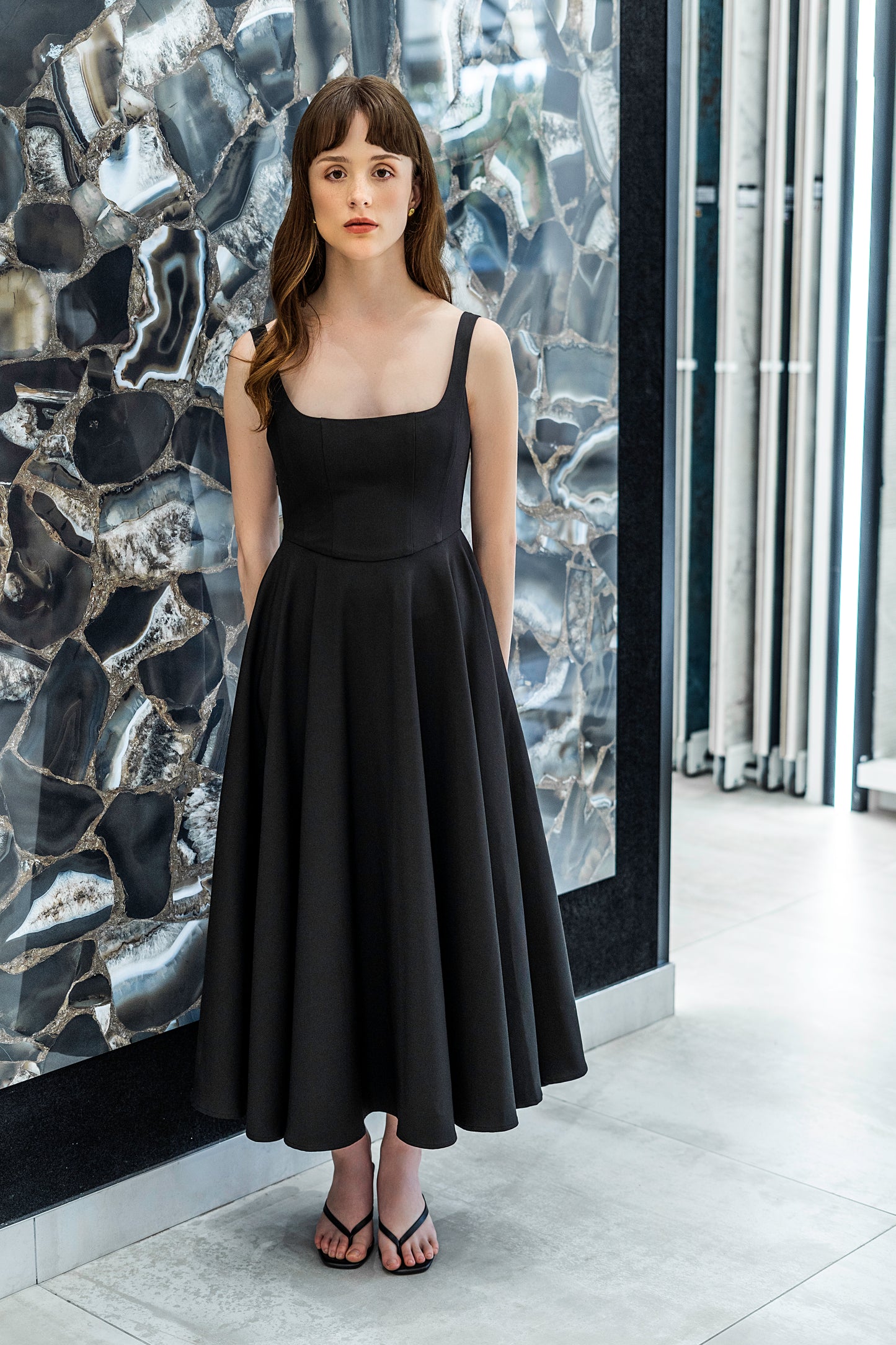 Coming Soon - Petite Square Neck Midi Dress Black