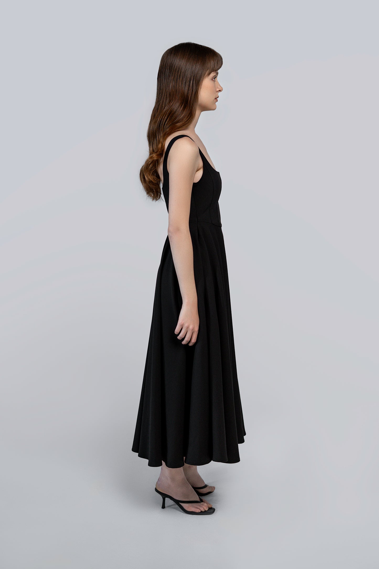 Coming Soon - Petite Square Neck Midi Dress Black