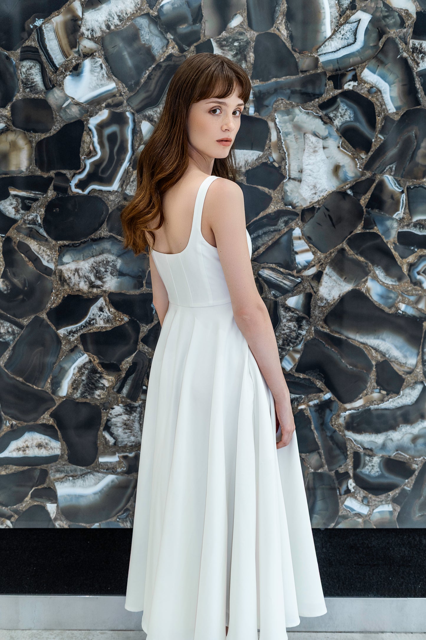 Coming Soon - Petite Square Neck Midi Dress White