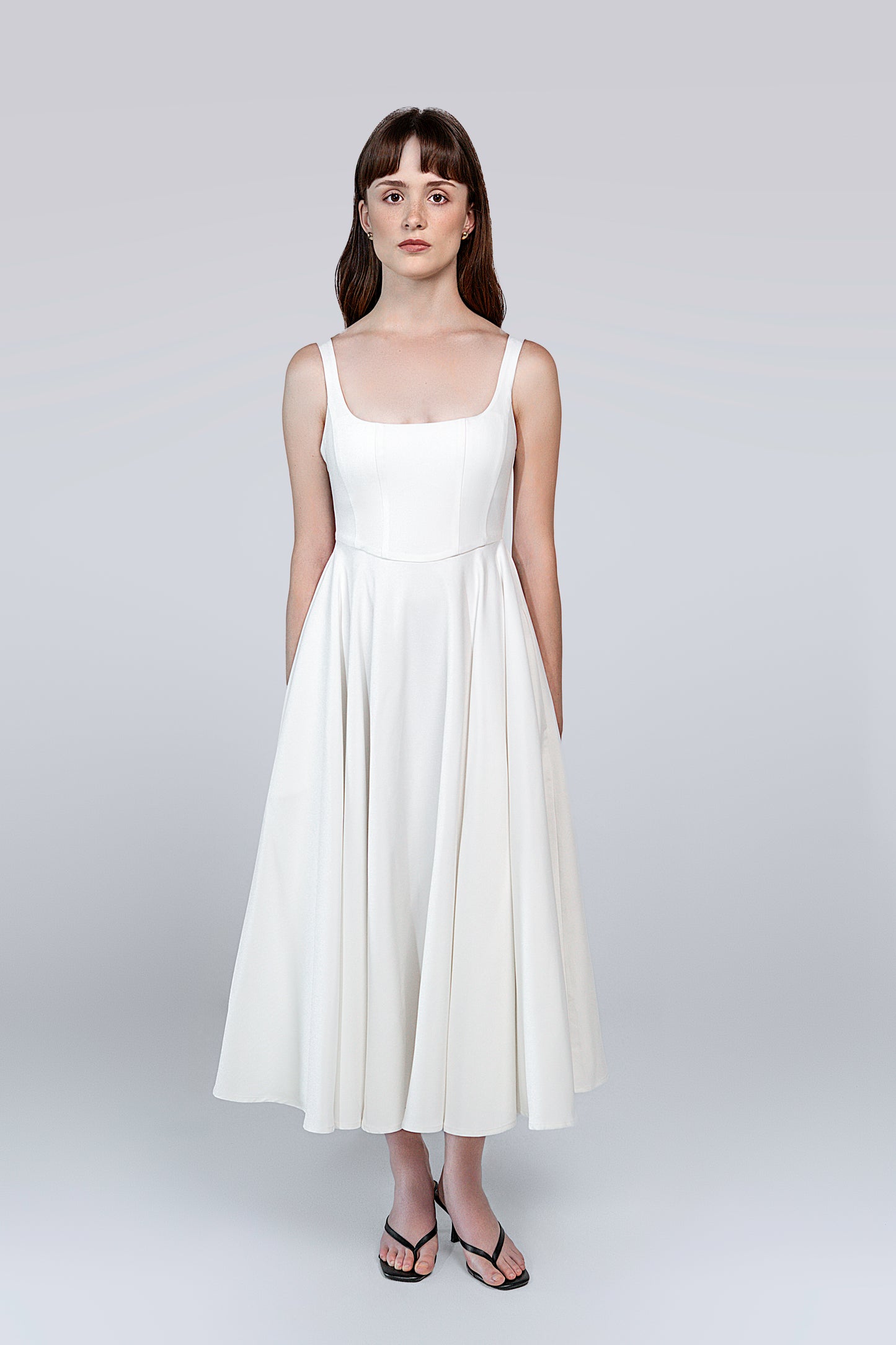 Coming Soon - Petite Square Neck Midi Dress White