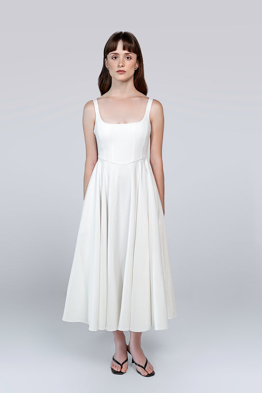 Coming Soon - Petite Square Neck Midi Dress White