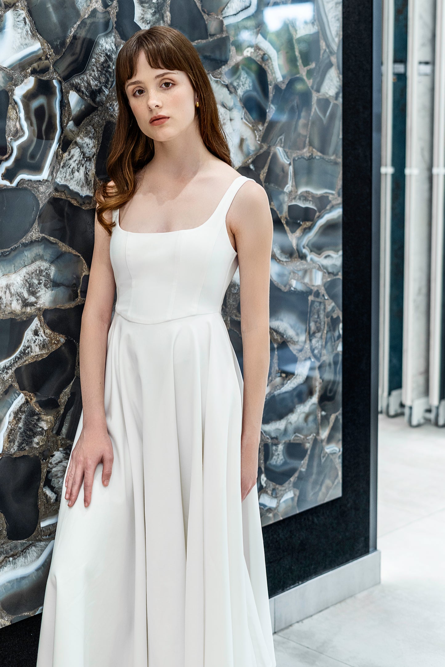 Coming Soon - Petite Square Neck Midi Dress White