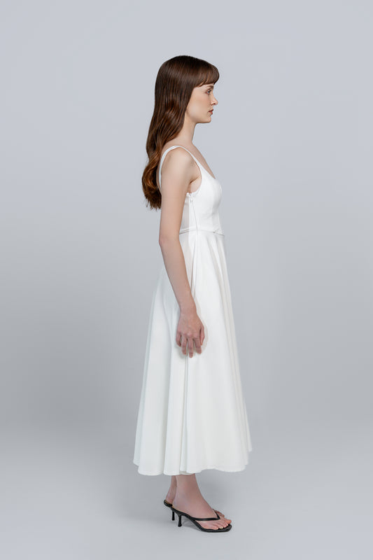 Petite Square Neck Midi Dress White