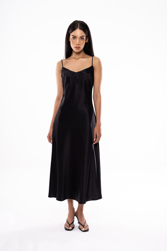 B - Black Silk Slip Dress