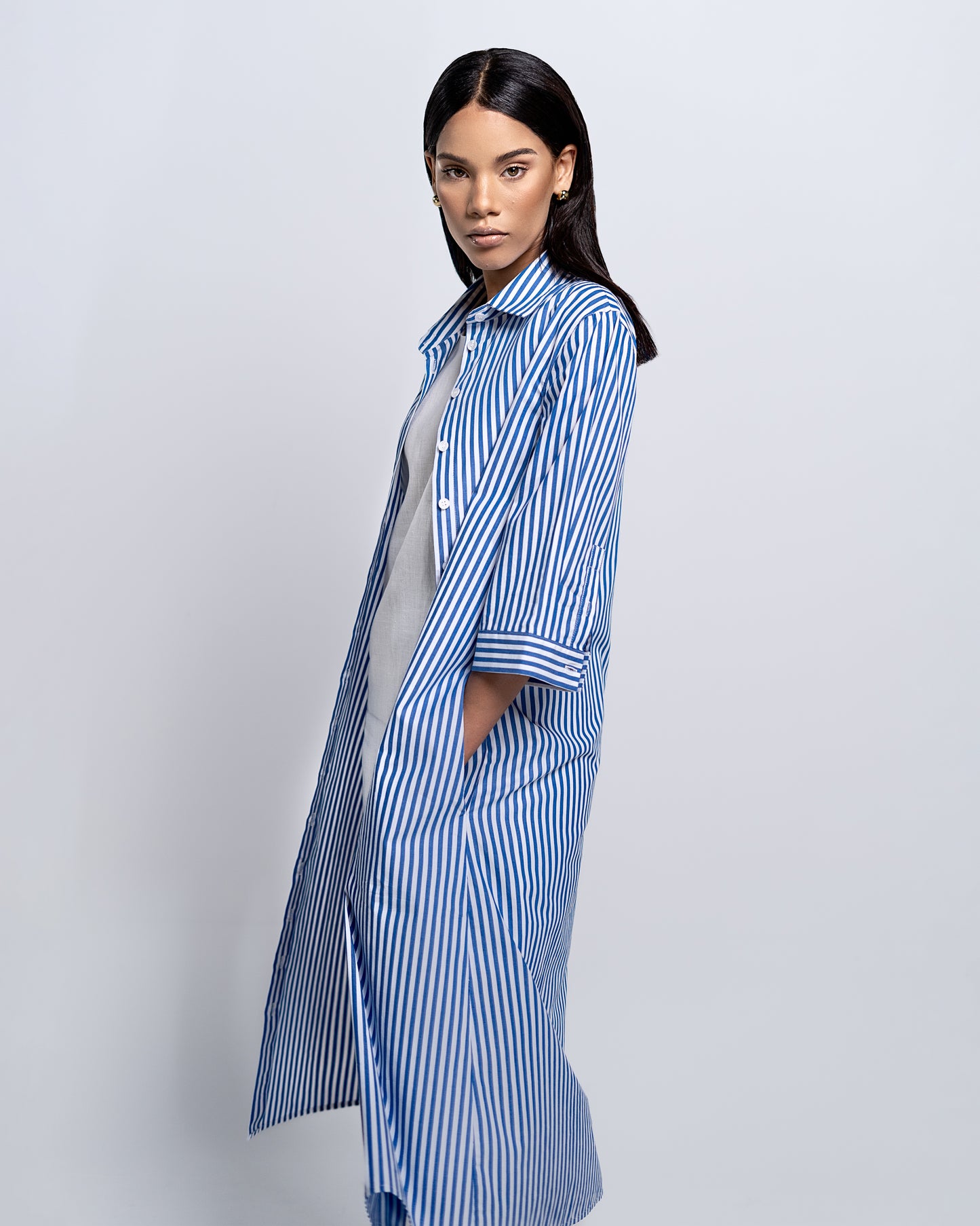 Petite Riviera Stripe Midi Shirt Dress