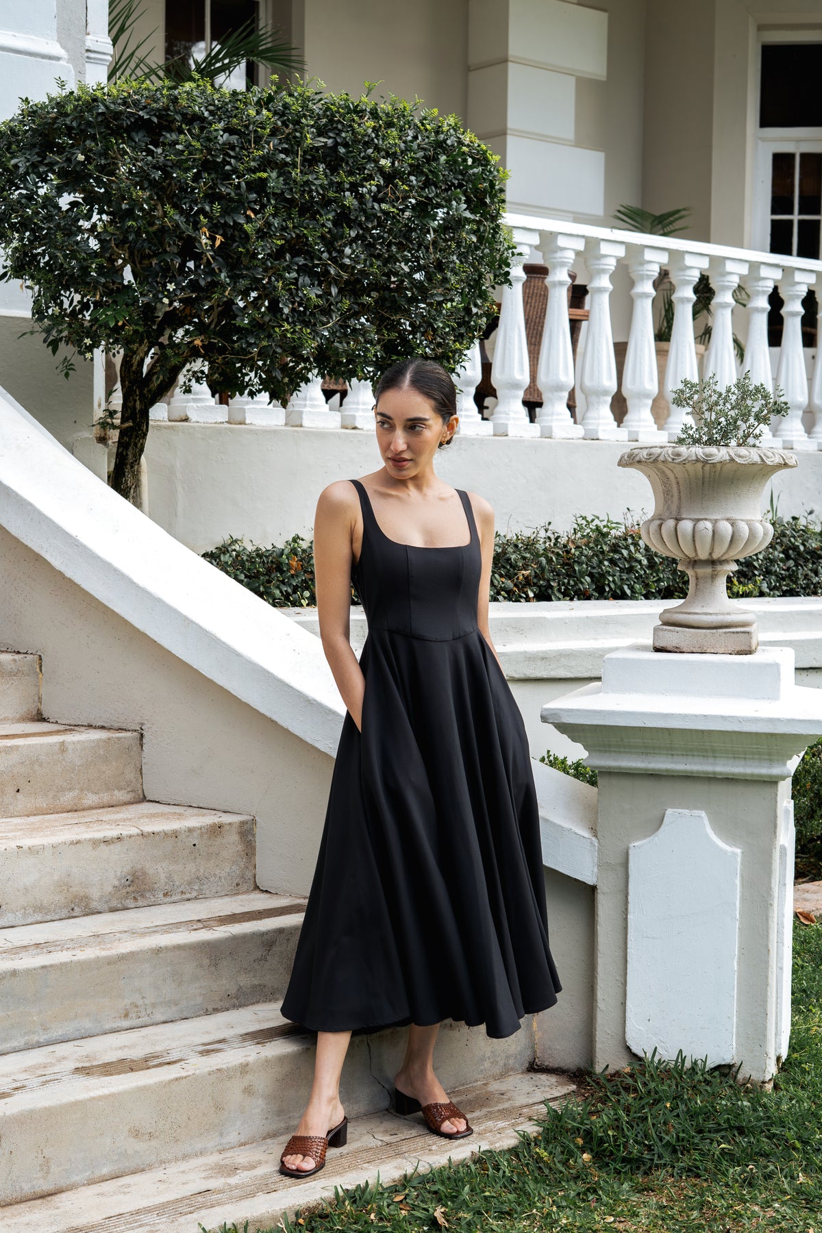 Petite Square Neck Midi Dress Black
